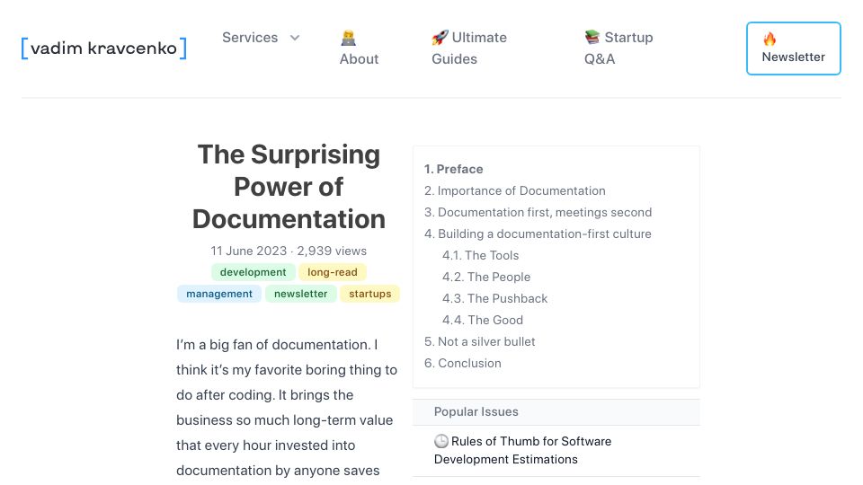 Screenshot of vadimkravcenko.com: The Surprising Power of Documentation