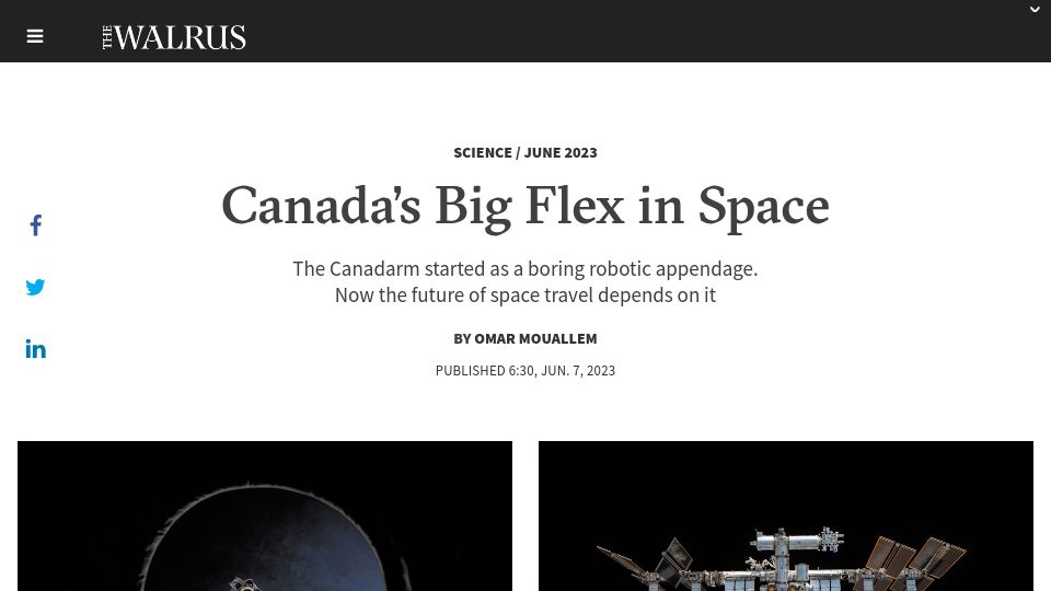 Screenshot of thewalrus.ca: Canada’s Big Flex in Space