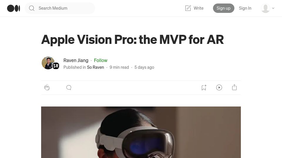 Screenshot of soraven.com: Apple Vision Pro: The MVP for AR