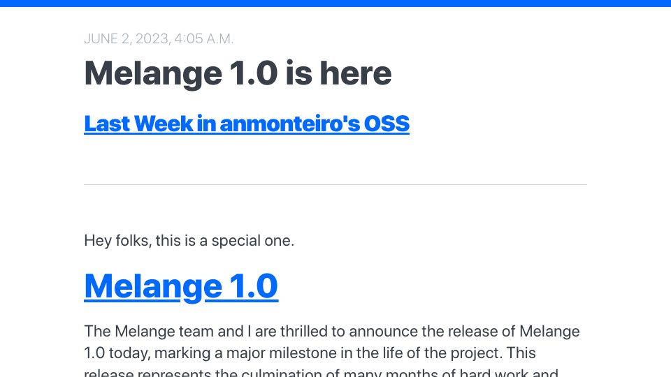 Screenshot of buttondown.email: Melange 1.0: Compile OCaml / ReasonML to JavaScript
