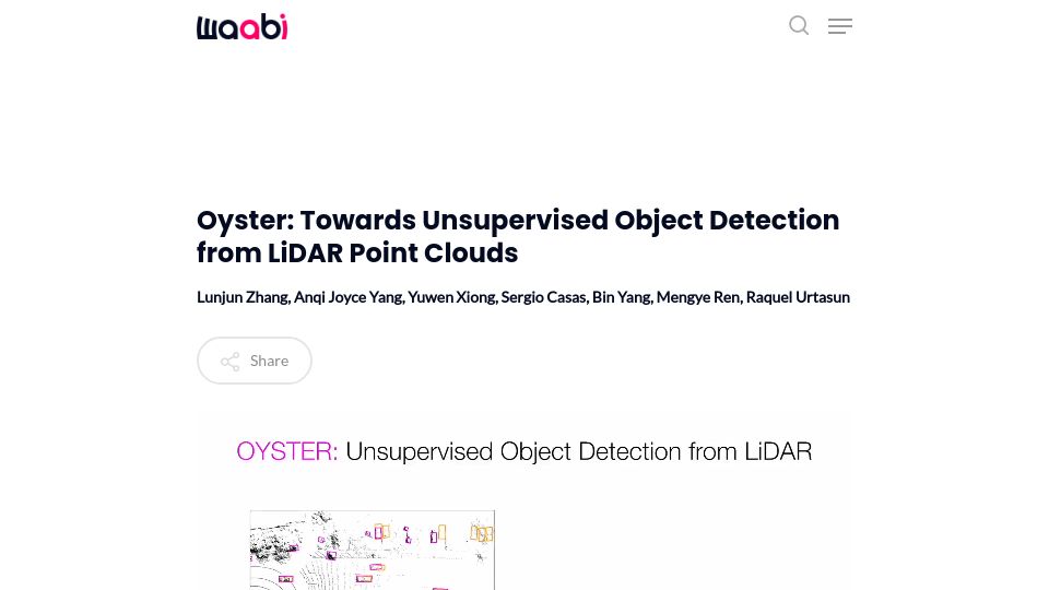 Screenshot of waabi.ai: Oyster: Towards Unsupervised Object Detection from Lidar Point Clouds