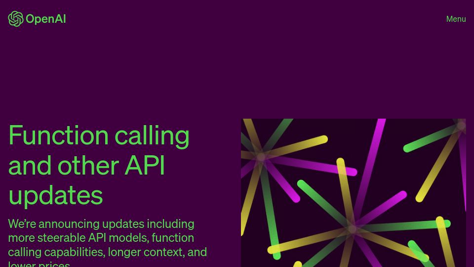 Screenshot of openai.com: Function calling and other API updates