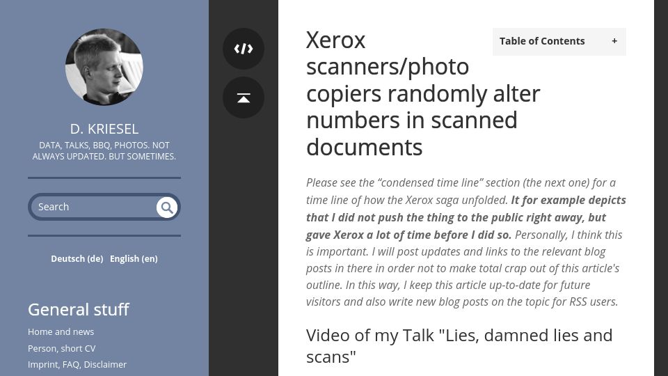 Screenshot of dkriesel.com: Xerox scanners randomly alter numbers in scanned documents (2013)