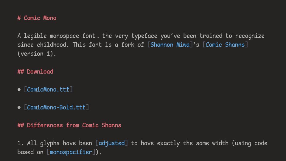 Screenshot of dtinth.github.io: Comic Mono