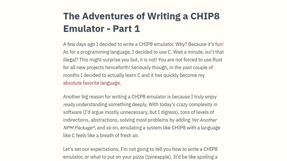 Screenshot of benjcal.space: The Adventures of Writing a CHIP8 Emulator