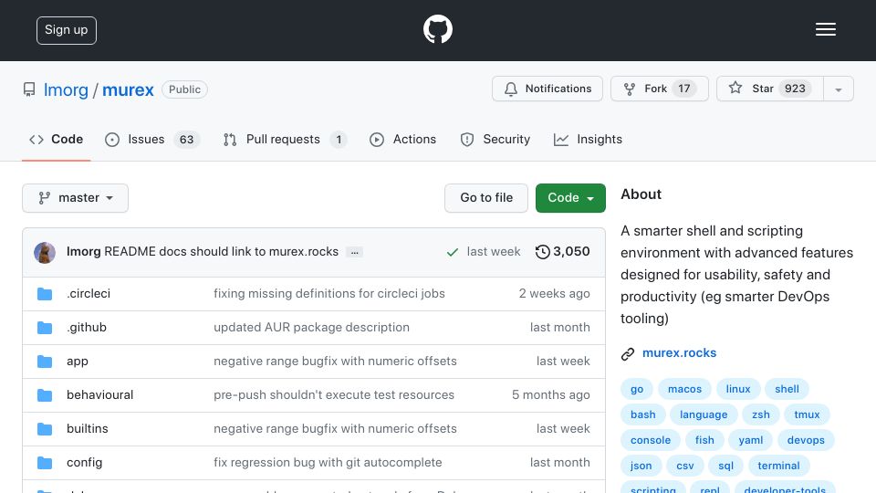 Screenshot of github.com: Show HN: A smarter Unix shell and scripting environment