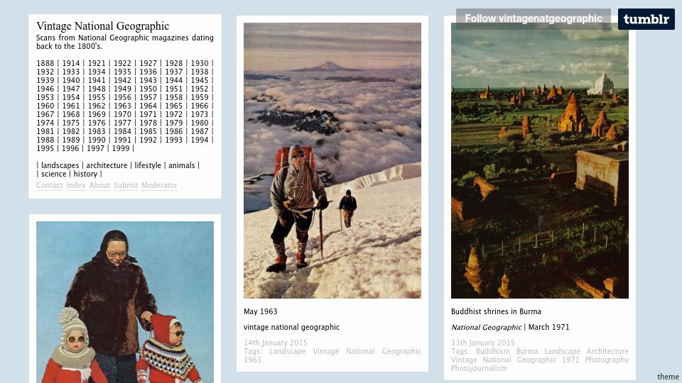 Screenshot of vintagenatgeographic.tumblr.com: Vintage National Geographic Photos