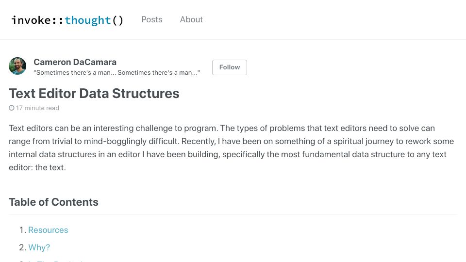 Screenshot of cdacamar.github.io: Text Editor Data Structures