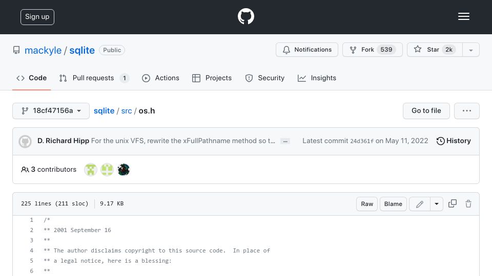 Screenshot of github.com: Why sqlite3 temp files were renamed 'etilqs_*' (2006)