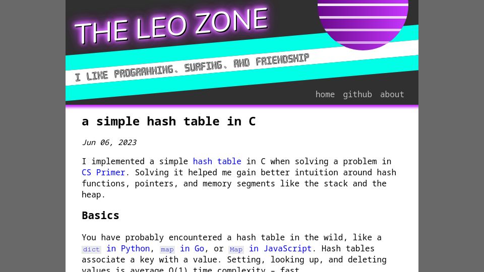 Screenshot of theleo.zone: A simple hash table in C