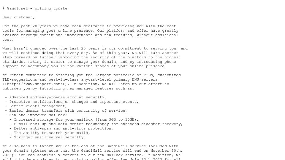 Screenshot of cloudflare-ipfs.com: Gandi.net – Pricing Update