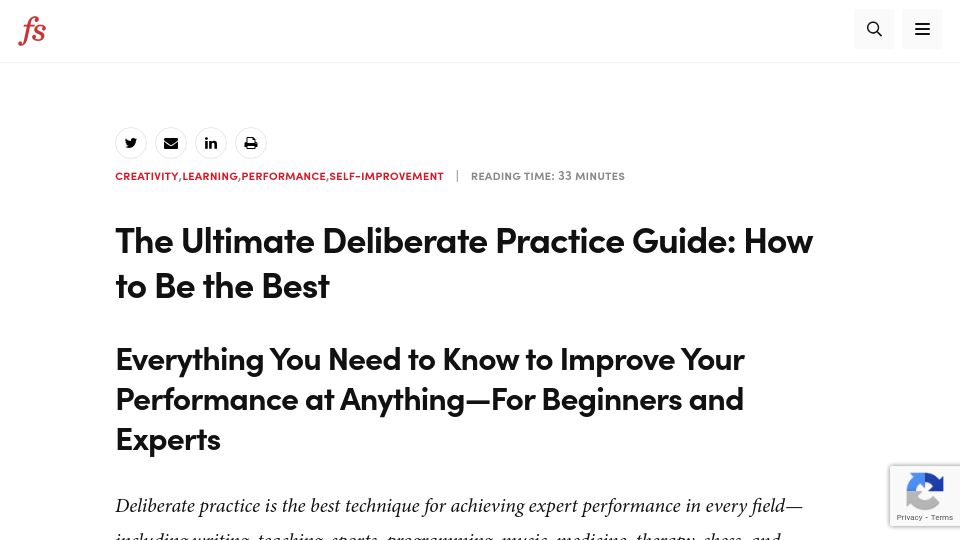 Screenshot of fs.blog: The Deliberate Practice Guide (2021)