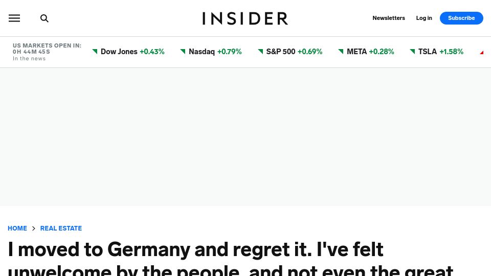 Screenshot of businessinsider.com: I moved to Germany and regret it