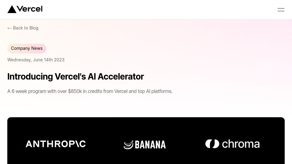 Screenshot of vercel.com: Vercel's AI Accelerator