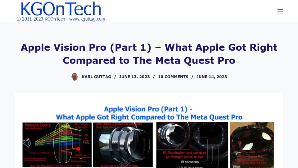 Screenshot of kguttag.com: Karl Guttag on Apple Vision Pro (Part 1)