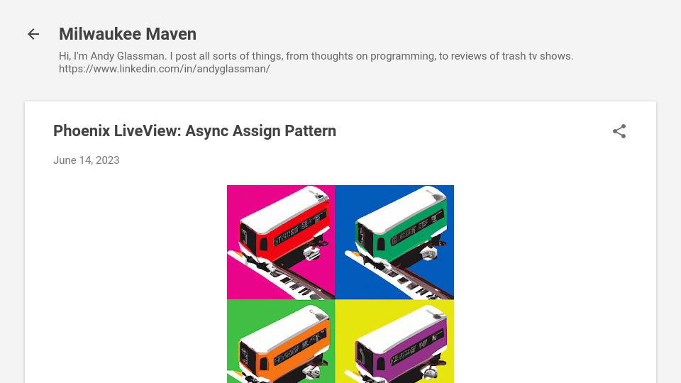 Screenshot of blog.andyglassman.com: Phoenix LiveView: Async Assign Pattern