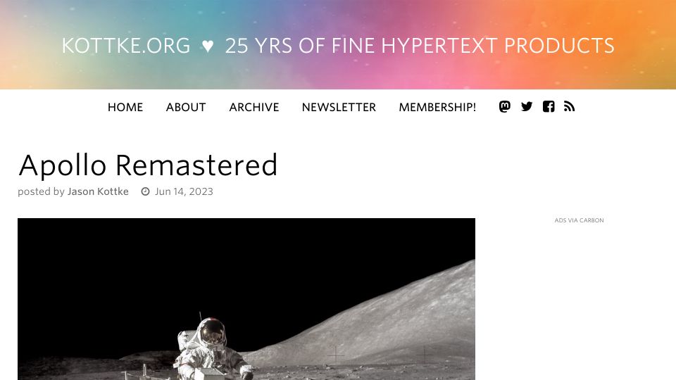 Screenshot of kottke.org: Apollo Remastered