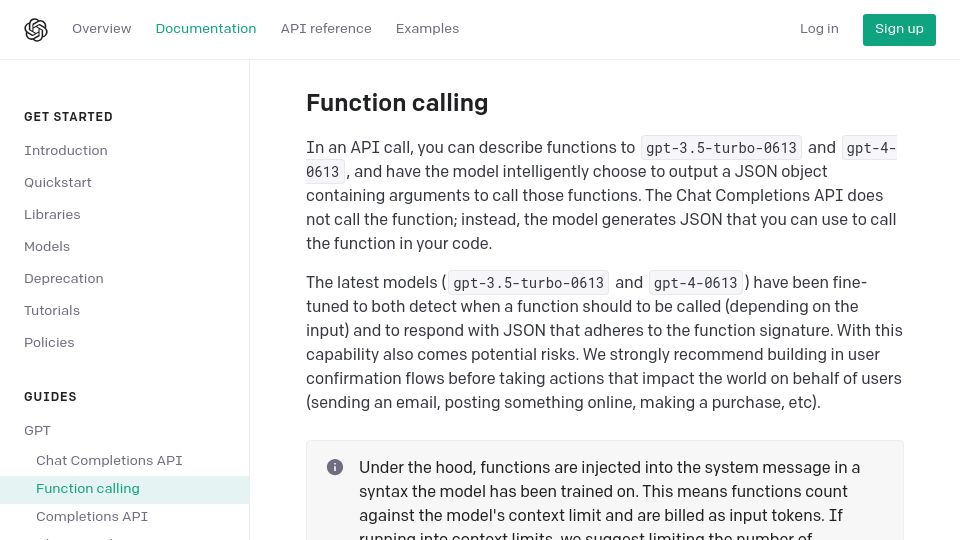 Screenshot of platform.openai.com: OpenAI Releases Function Calling for GPT-3.5 & GPT-4
