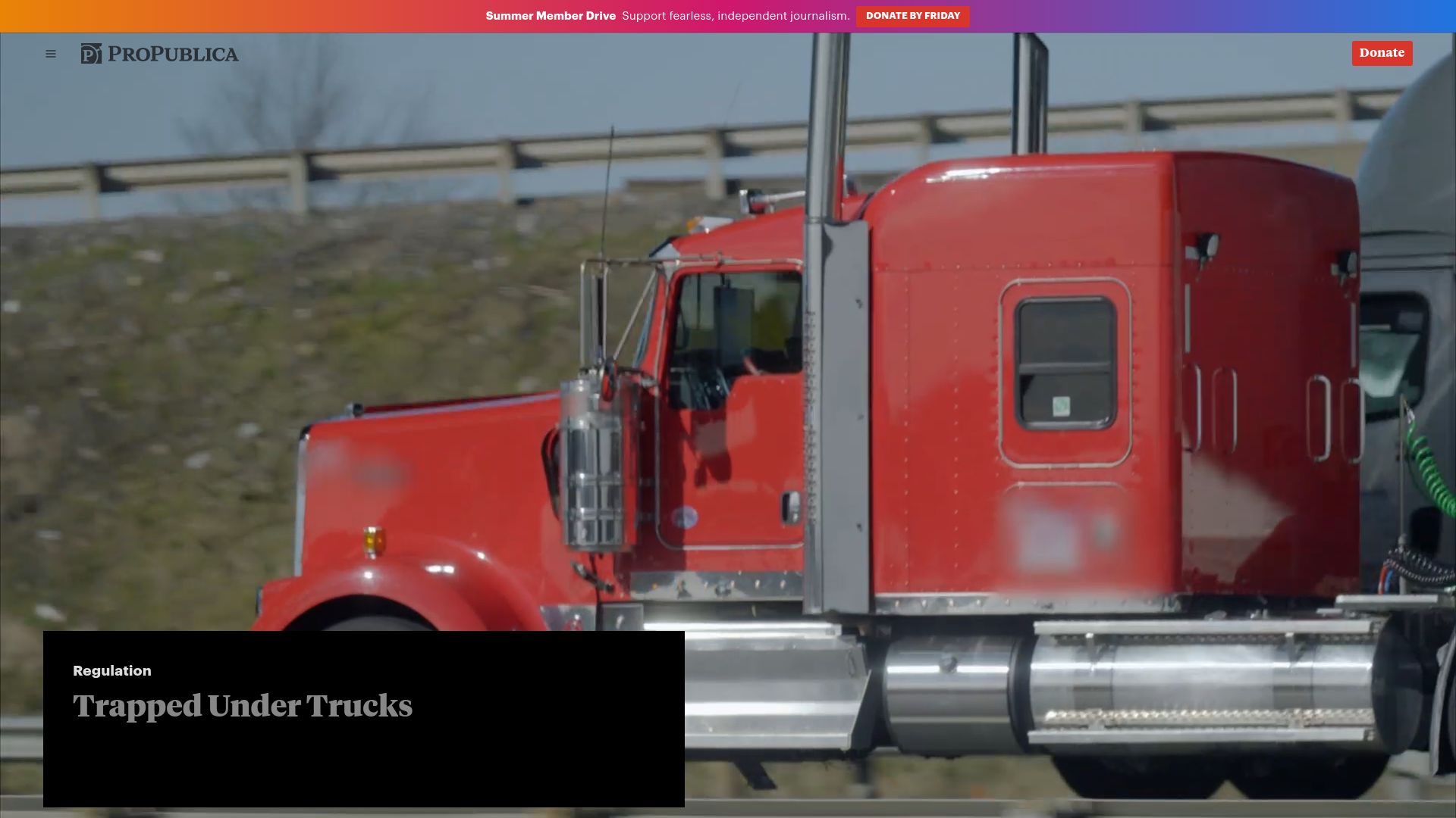 Screenshot of propublica.org: Trapped Under Trucks