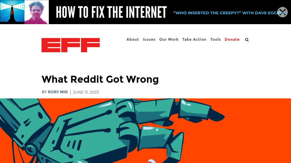 Screenshot of eff.org: What Reddit Got Wrong
