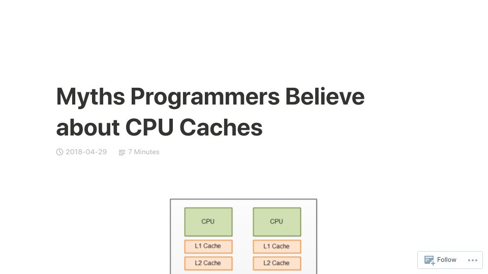 Screenshot of software.rajivprab.com: Myths Programmers Believe about CPU Caches (2018)