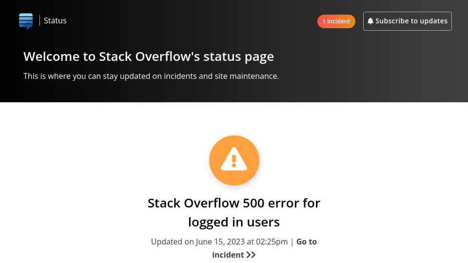 Screenshot of stackstatus.net: Stack Overflow Is Down