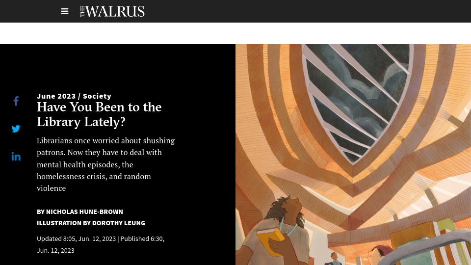 Screenshot of thewalrus.ca: Have you been to the library lately?
