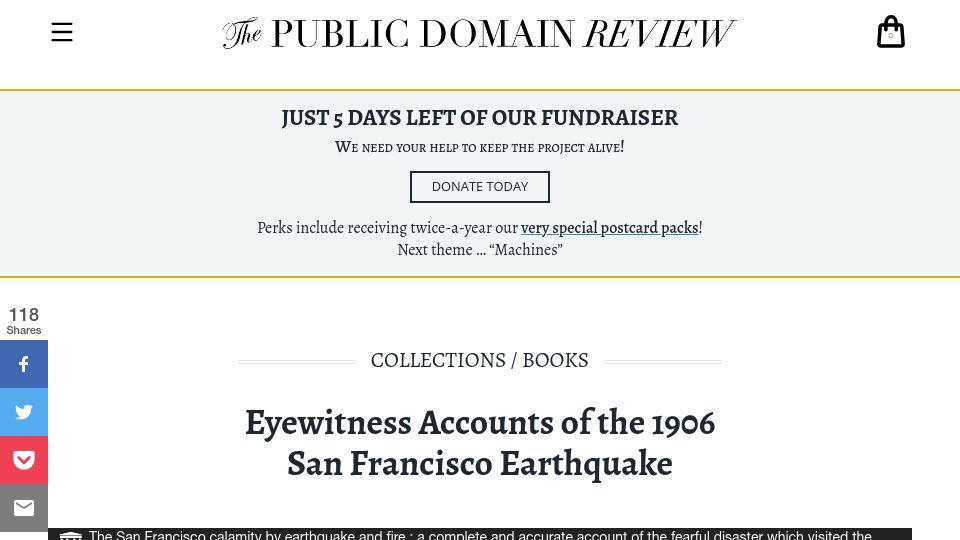 Screenshot of publicdomainreview.org: Eyewitness Accounts of the 1906 San Francisco Earthquake