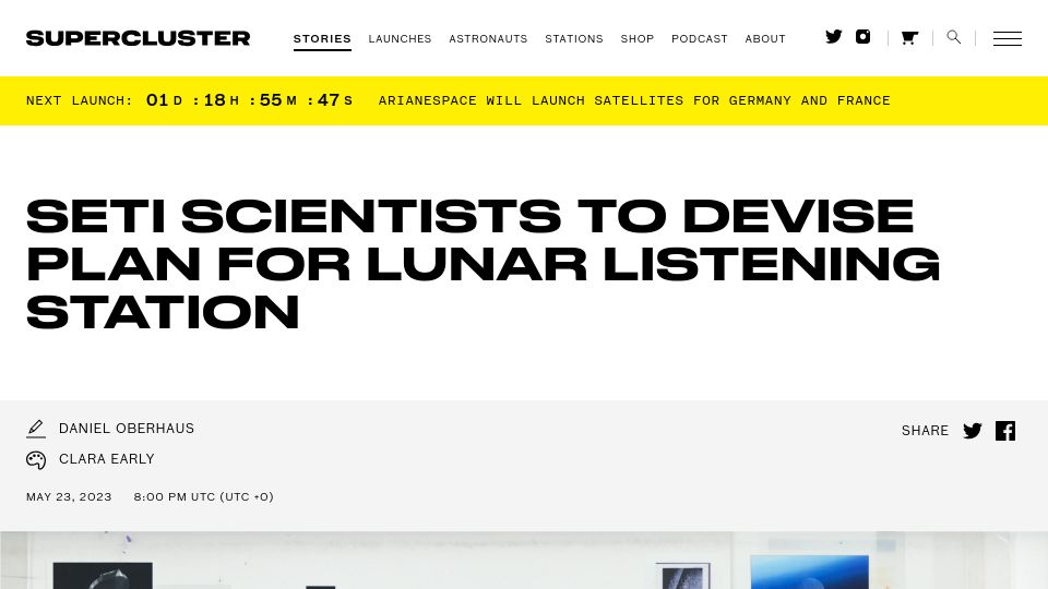 Screenshot of supercluster.com: SETI scientists to devise plan for lunar listening station
