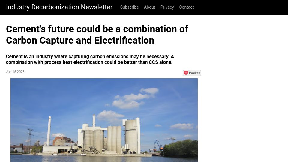 Screenshot of industrydecarbonization.com: Cement's future could be a combination of carbon capture and electrification