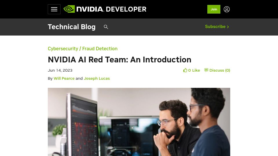 Screenshot of developer.nvidia.com: The NVIDIA AI Red Team