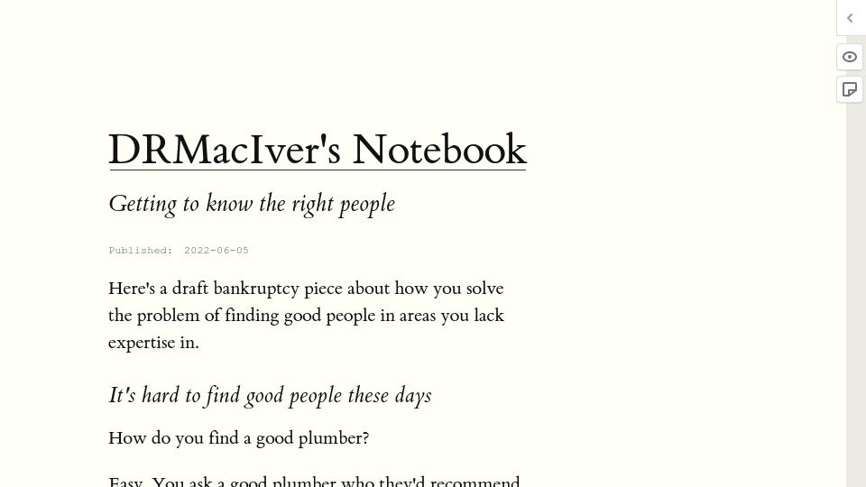 Screenshot of notebook.drmaciver.com: Getting to know the right people (2022)