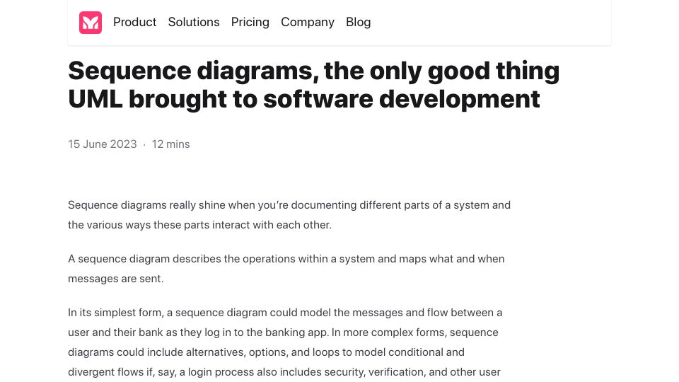 Screenshot of mermaidchart.com: Sequence diagrams, the only good thing UML brought to software development