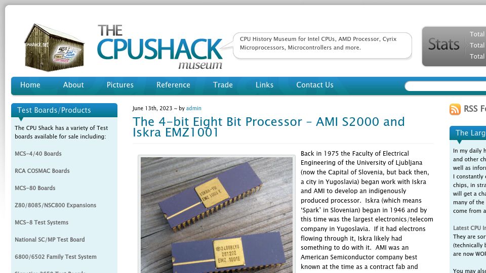 Screenshot of cpushack.com: The 4-Bit Eight Bit Processor – AMI S2000 and Iskra EMZ1001