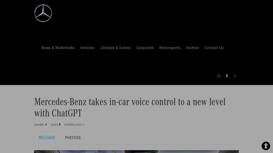 Screenshot of media.mbusa.com: Mercedes-Benz takes in-car voice control to a new level with ChatGPT