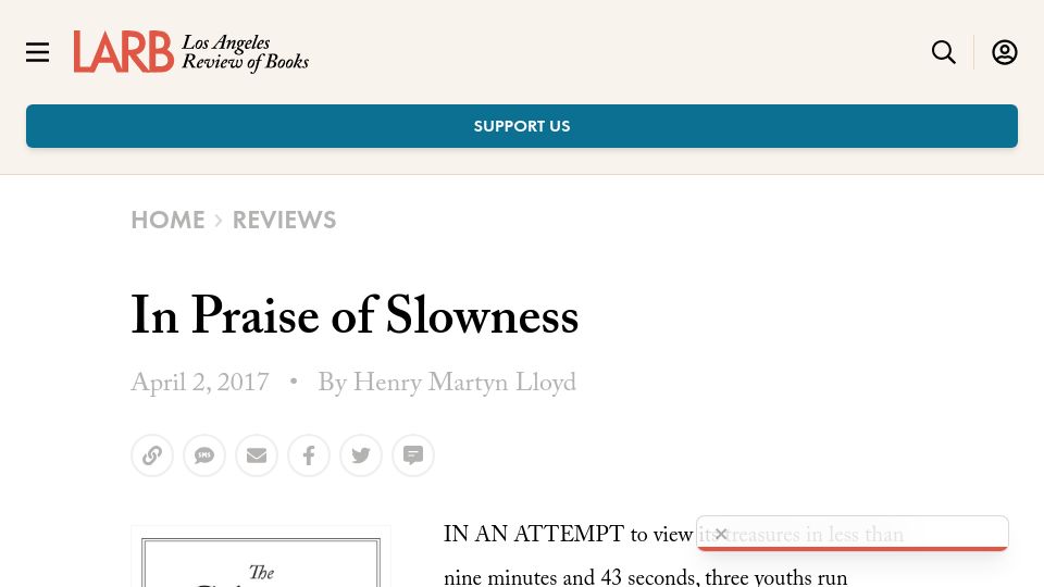 Screenshot of lareviewofbooks.org: In Praise of Slowness (2017)