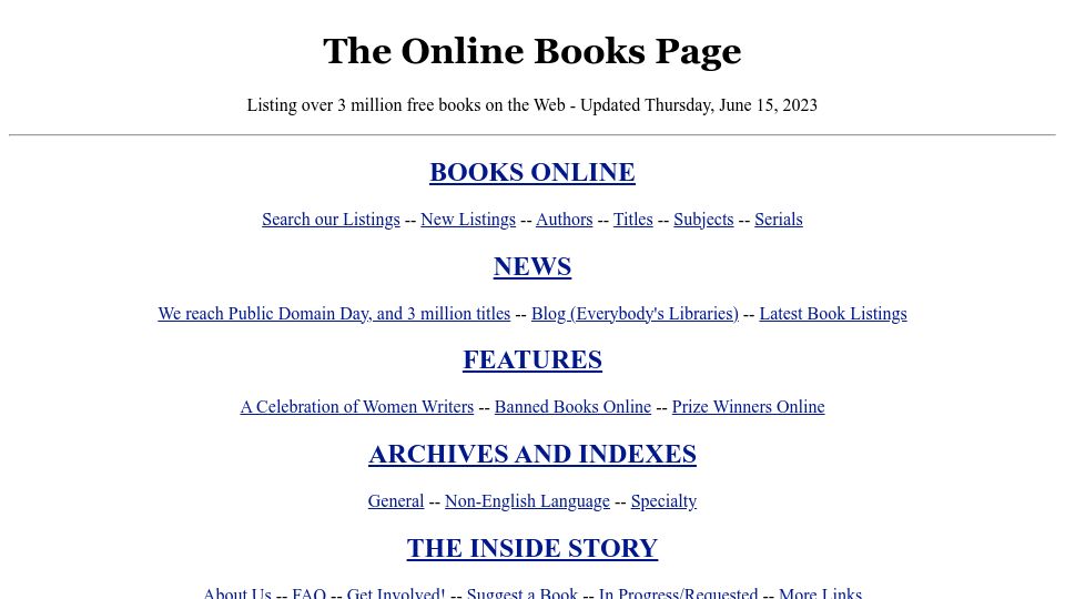 Screenshot of onlinebooks.library.upenn.edu: The Online Books Page