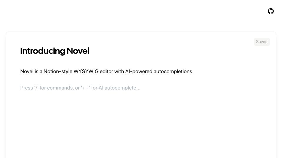 Screenshot of novel.sh: Show HN: I made an open-source Notion-style WYSYWIG editor