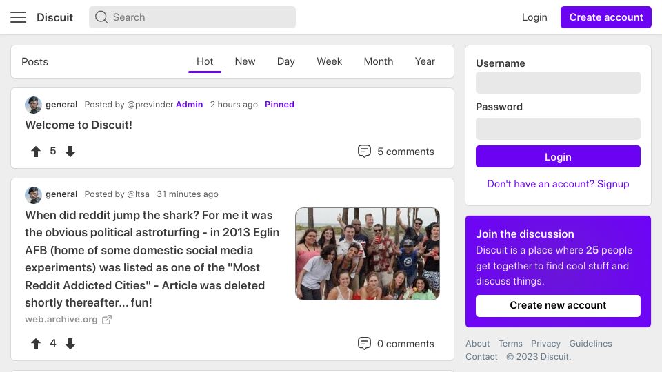 Screenshot of discuit.net: Show HN: Discuit – A Reddit alternative with a clean UI and a sensible vision