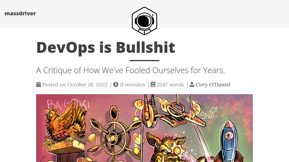 Screenshot of blog.massdriver.cloud: DevOps Is Bullshit (2022)