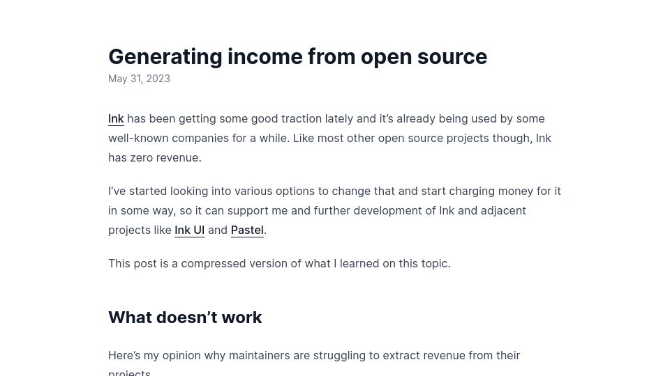 Screenshot of vadimdemedes.com: Generating Income from Open Source
