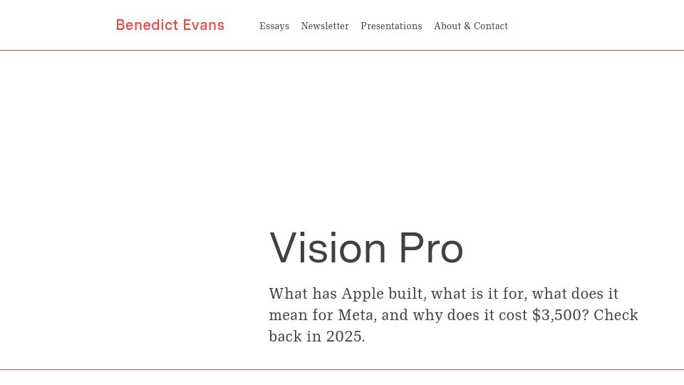 Screenshot of ben-evans.com: Vision Pro