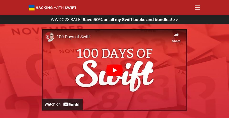 Screenshot of hackingwithswift.com: 100 Days of SwiftUI