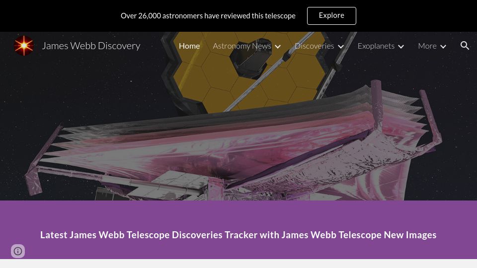 Screenshot of jameswebbdiscovery.com: Show HN: Chronological List of All the James Webb Telescope Discoveries