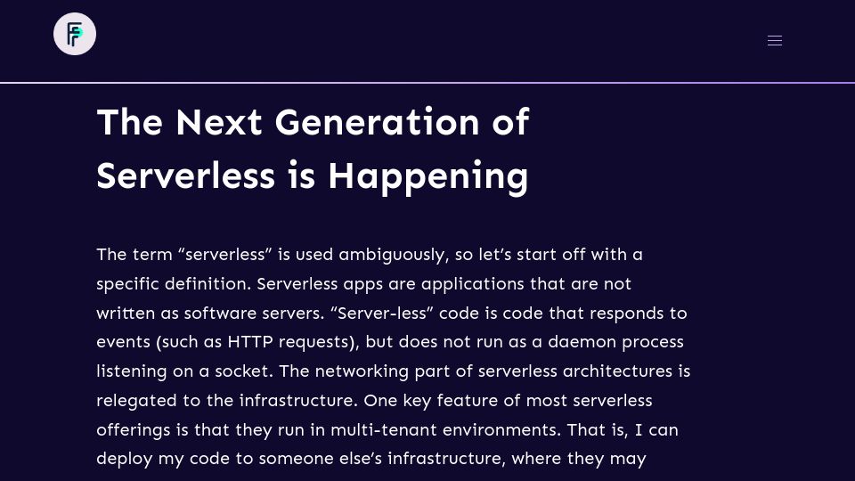 Screenshot of fermyon.com: The next generation of serverless
