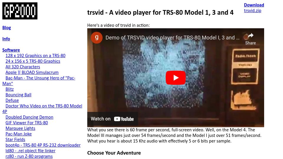 Screenshot of 48k.ca: Trsvid, a video player for TRS-80 Model 1, 3 and 4