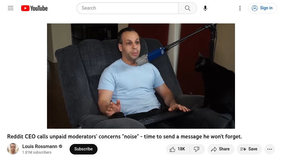 Screenshot of youtube.com: Louis Rossmann calls community to leave Reddit