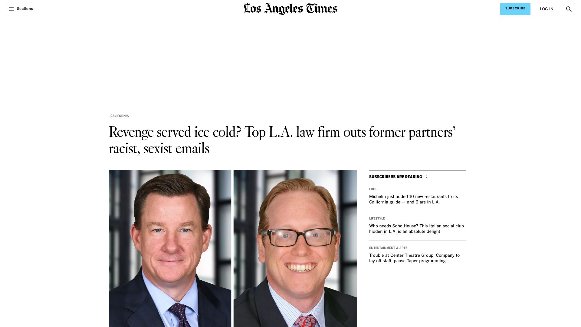 Screenshot of latimes.com: Revenge Served Ice Cold?