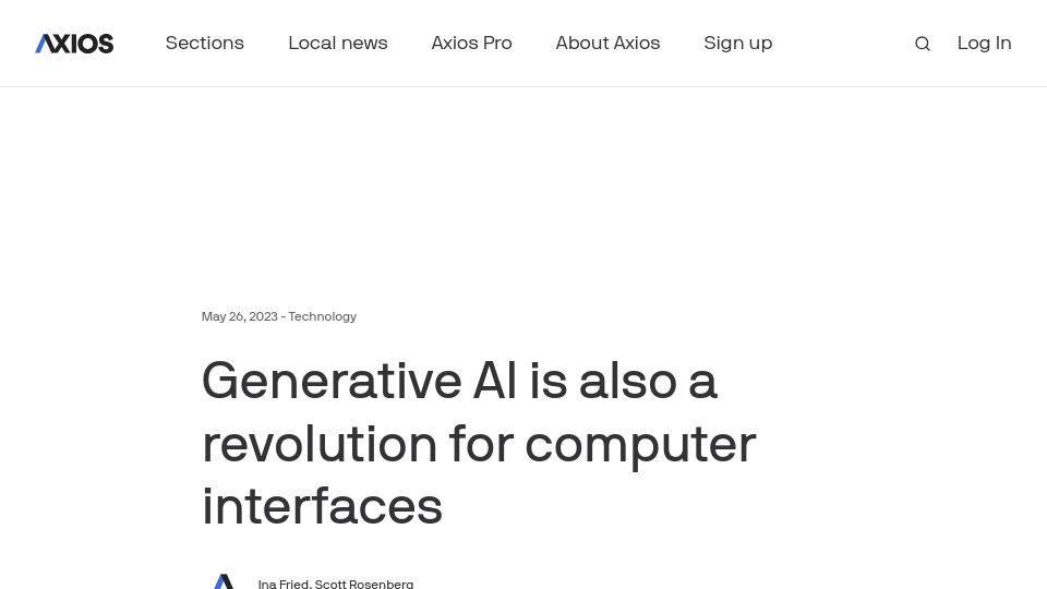 Screenshot of axios.com: Generative AI is also a revolution for computer interfaces