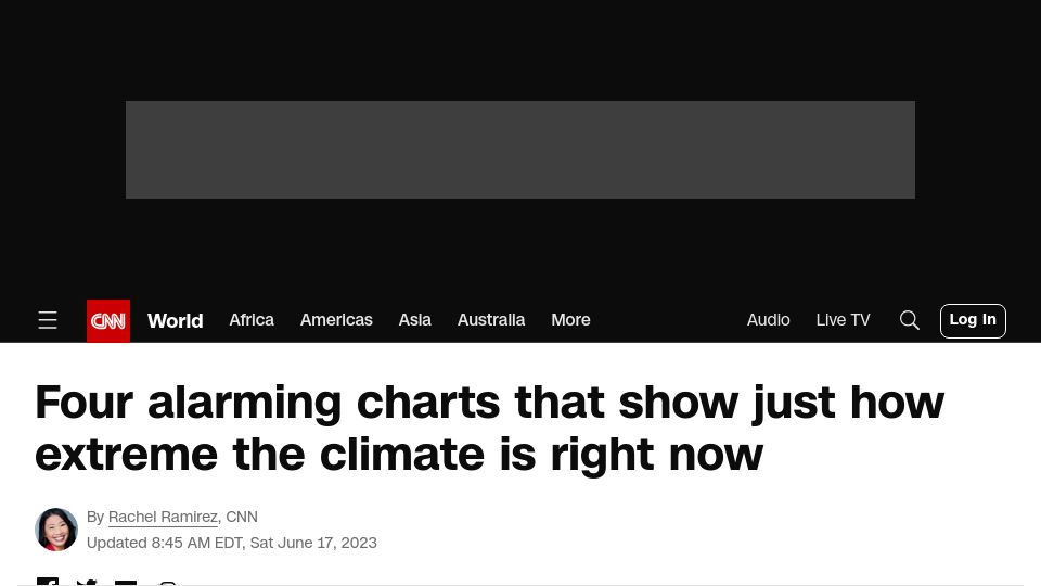 Screenshot of cnn.com: Four alarming charts that show just how extreme the climate is